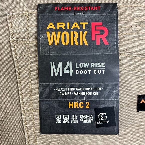 NEW Ariat Mens 44x34 FR M4 Workhorse Relaxed Bootcut Pants Jeans Beige Khaki Tan - Picture 9 of 16